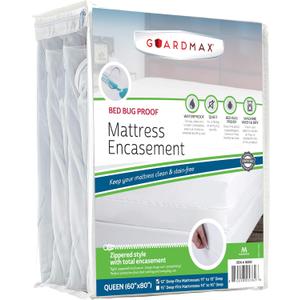 Guardmax Jersey Knitted Queen Zippered Mattress Encasement - Waterproof & Bed Bug Proof Mattress Protector - Comfortable, Soft, and Noiseless Zippered Bedding - Dust Mite Proof (60 x 80 x 12) (White)