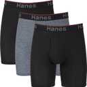 Hanes Mens Total Support Pouch Underwear, Anti-chafing, Multi-pack Boxer Briefs, Long Leg - Gray/ Black - 3 Pack, X-Large US