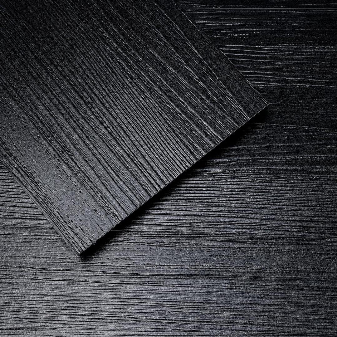 Yun-aeon Black Peel and Stick Floor Tiles 36-Pack 54 Sq Ft Black Stripe Self Adhesive Wood Grain Planks Removable Vinyl Flooring Art Deco for Bedroom Living Room