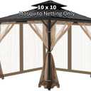 Gazebo Universal Replacement Mosquito Netting, 10'x10' Gazebo Netting Outdoor, 4-Panel Screen Walls for Outdoor Patio with Zipper (Mosquito Net Only) (Brown)