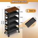 SUNALLY Slim Storage Cart with Pull-Out Baskets, 5-Tier Rolling Kitchen Cart with Wooden Top & Lockable Wheels, Narrow Space Utility Cart Organizer for Kitchen, Bathroom, Laundry Room, Black