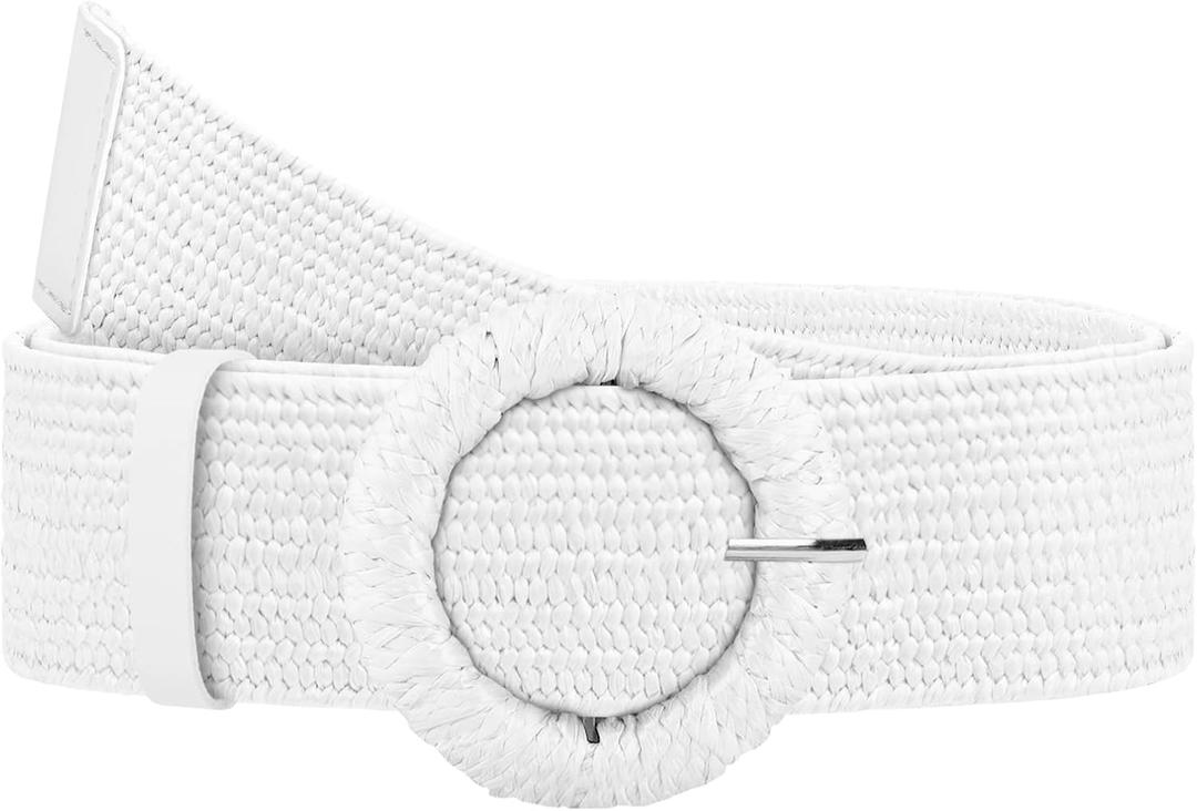 Straw Woven Elastic Belt for Women, Boho Braided Raffia Waist Belt, Stretch Rattan Belt for Summer Dresses