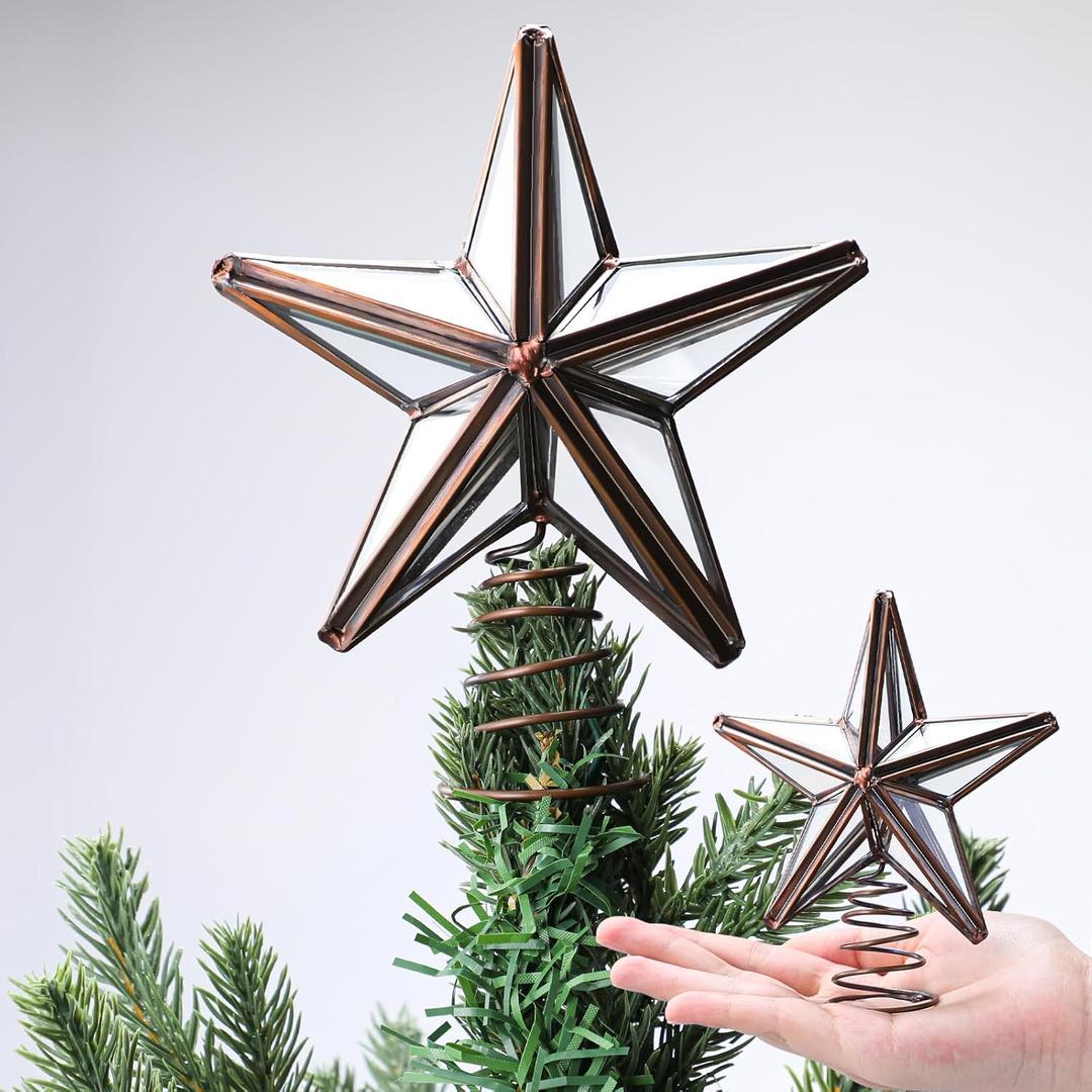 Gejoy 5.5 Inch Mini Christmas Glass Star Tree Topper Miniature Treetop Xmas Treetop Ornament for Tree Home Farmhouse Holiday Party Decorations(Silver, Glass Star)