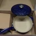 Le Creuset Olive Branch Collection Enameled Cast Iron Saucier, 2.25 qt., Indigo with Embossed Lid