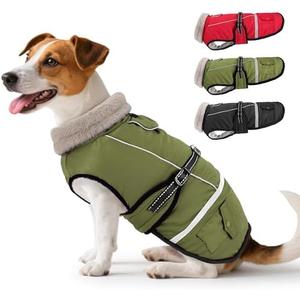Dog Coat, Warm Dog Winter Coat Reflective Jacket Waterproof Fleece Vest, Pet Jacket Cozy for Cold Weather, Dogs Snowsuit Windproof, Adjustable Buckle for Large Dogs Green L