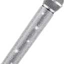 Sanwuta Fake Microphone Prop Sparkly Bling Rhinestones Plastic Play Microphone Pretend Glitter Bedazzled Mic for Cosplay Party Costume(Silver)