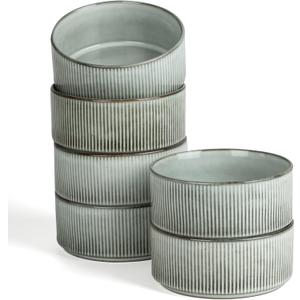 famiware Star Cereal Bowl Set, Soup Bowls Set of 6, Double Reactive Glaze, Stackable, 23 oz Deep Bowls Suitable for Cereal, Popcorn, Oatmeal, Dessert - Dishwasher and Microwave Safe, Smoky Blue