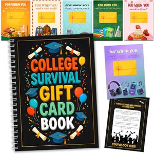 College Survival Gift Card Book, 7 x 5 Inch 20 Pages Giftcard Booklet Holders, 2026 College Survival Kit Gift Card Book, High School Graduation Gifts for Students Him Her Boys Girls Women, Hardcover