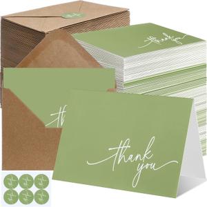 Gueevin 200 Pcs Thank You Cards with Kraft Envelopes and Stickers Bulk, 3.5 x 5 Inch Classy Blank Thank You Notes for Wedding, Business, Graduation, Baby Shower, Bridal Shower, Funeral(Sage Green)
