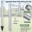 Well Drilling Kit, 1-1/4 Stainless Steel Well Drive Point for Soft Soil, 5x39" Galvanized Drive Point Pipes, Heavy Duty Sand Point Well Kits for Shallow Water, 36"Point 60 Mesh, for Garden, Farm, Lawn