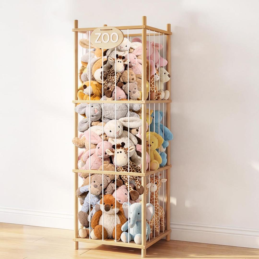Stuffed Animal Storage & Organizer, Cute Zoo Toy Holder with Elastic Rope 53inch Large Capacity Stuffed Animals Zoo for Toddler Rooms,Playrooms & Bedrooms