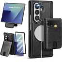 SkyEagle Compatible with Magsafe Detachable Magnetic Samsung Galaxy Z Fold 7 Phone Wallet Case with Card Holder | Built-in Screen Protector | Kickstand | RFID Blocking | PU Leather Cover |Black