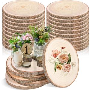 20 Pcs Round Wood Slices Wood Rounds Bulk Wood Slices for Centerpieces Unfinished Rustic Tree Bark Natural Wooden Slices for Wedding DIY Gifts Craft Centerpieces Decor Christmas Ornament(12-13 Inch)