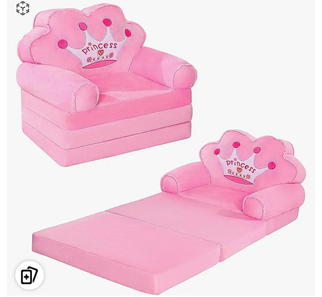 MOONBEEKI Kids Couch Fold Out, Foldable Princess Chair for Toddlers 1-3, Kids Furniture for Playroom, Gift for Birthday Christmas and Halloween（Pink）