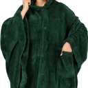 PAVILIA Angel Wrap Hooded Blanket Poncho, Wearable Blanket Throw Wrap Poncho for Women Adult, Cozy Fluffy Sherpa Shawl Cape (Emerald Green)