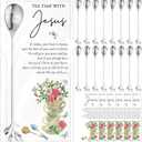 50 Sets Christian Tea Party Favors Jesus Teaspoons with Prayer Cards 6.5" Coffee Spoons Souvenirs for Tea Party Church Family Reunion Gifts, Silver