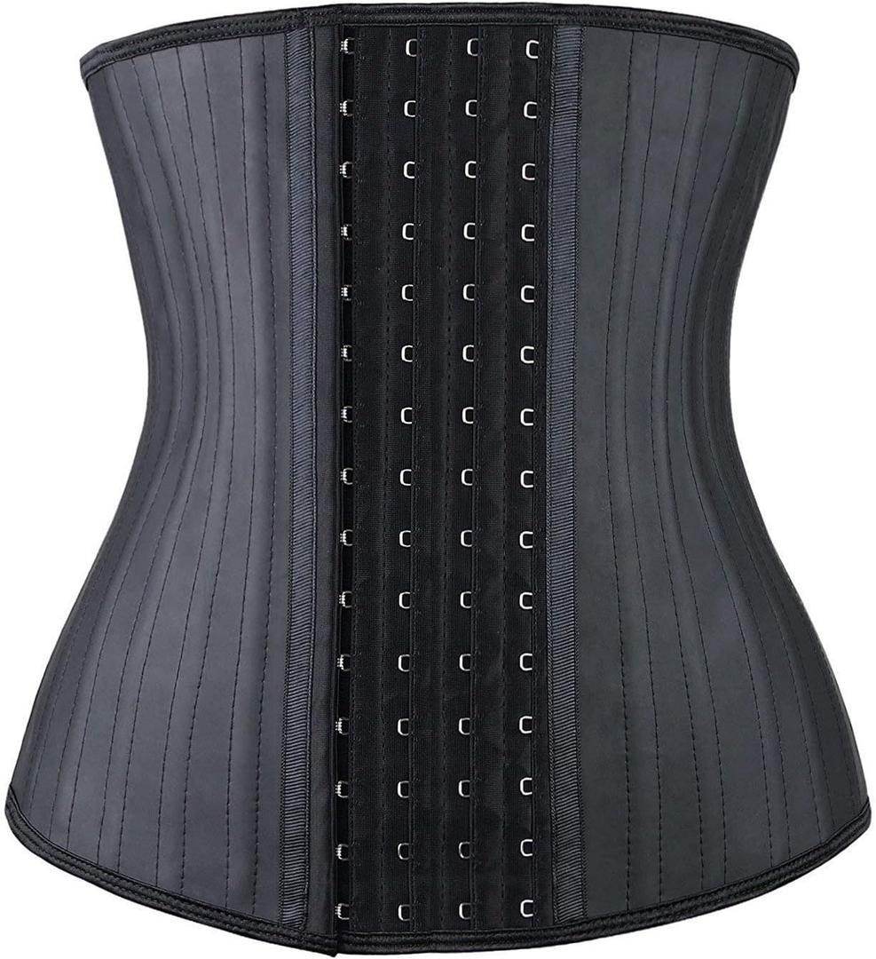 YIANNA Waist Trainer for Women Latex Underbust Waist Corsets Cincher Hourglass Body Shaper 4 Hooks (Medium, Black 25 Steed Bones)