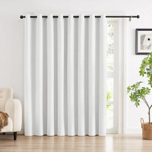 100% Blackout Linen Curtains for Bedroom,White Black Out Curtain 84 Inch Long 1 Panel Extra Wide Grommet Room Darkening Farmhouse Window Curtains for Living Room, Long Drapes,100" W x 84" L