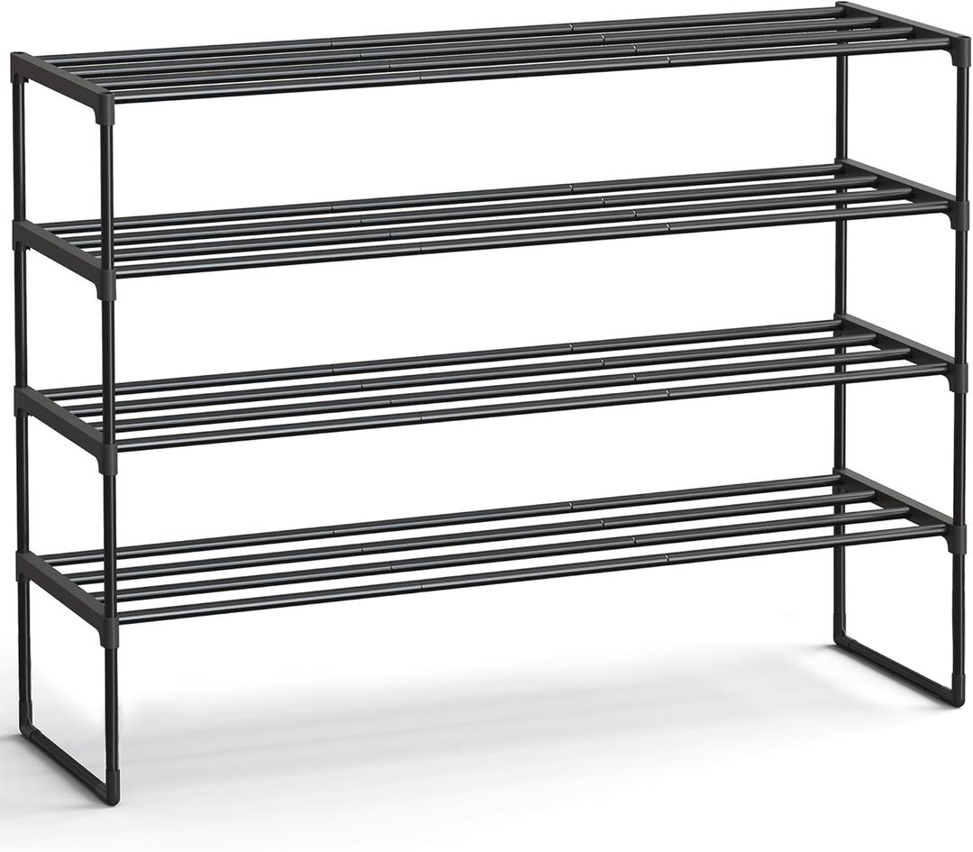SONGMICS Shoe Rack, 4-Tier Shoe Organizer, Metal Storage Shelf, Upright or Upside Down, for 25-30 Pairs, Stackable, for Entryway, 11.8 x 46.1 x 28.4 Inches, Black ULSA034B01