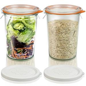 Freshmage Canning Jars 27 oz 2 Pack, Sourdough Starter Jars with 2 Lids Per Jar (Glass Sealing Lid & Plastic Lid), 800ML Wide Mouth Airtight Glass Storage Containers for Pickles, Yogurt, Pasta, Cereal