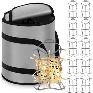 Shihanee 10 Pcs Christmas Holiday String Lights Storage Organizer and 1 Storage Bag Containers Light Cord Rope Reel Organizer Wraps(Gray)