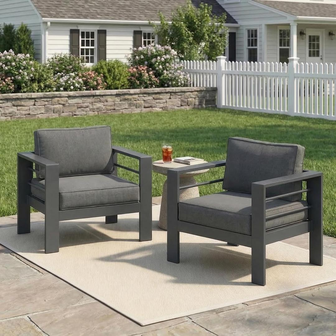 Wisteria Lane Metal Patio Furniture Sofa, All-Weather Outdoor Couch with Upgraded Cushions, Weather-Resistant Heavy Duty Modern Outdoor 3 Seats Sofa for Garden, Balcony, Deck, Backyard, Dark Grey