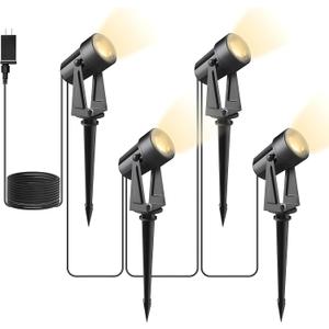 Svater 4 Pack Landscape Lighting Low Voltage, Outdoor Spotlights with Transformer, Plug in LED Spot Lights for Yard, Backyard, House 12V 3000K Warm White, IP65 Waterproof