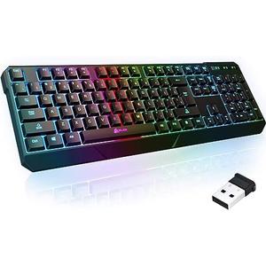 KLIM Chroma Wireless Keyboard RGB Backlit Gaming, Rechargeable Battery, PC Keyboard, Durable & Water-Resistant, Compatible with PS4, PS5 & Mac - Black : Video Games