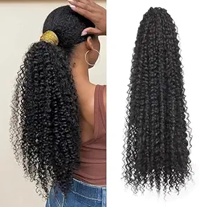 Ponytail Extension Drawstring Ponytail for Black Women, Afro Kinky Curly Ponytails Synthetic Hair Extensions, Human Hair Feeling Pony Tails Hairpiece for Daily Use (Curly #1B Black, 24 Inch)