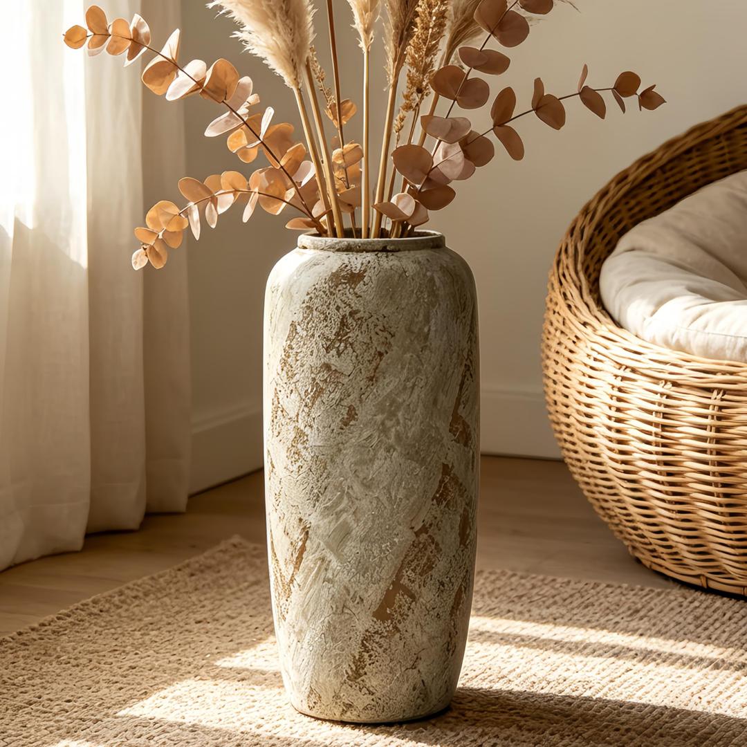 GDSZJLJ Rustic Ceramic Floor Vase, 19.7 Inch, Farmhouse Large Decor