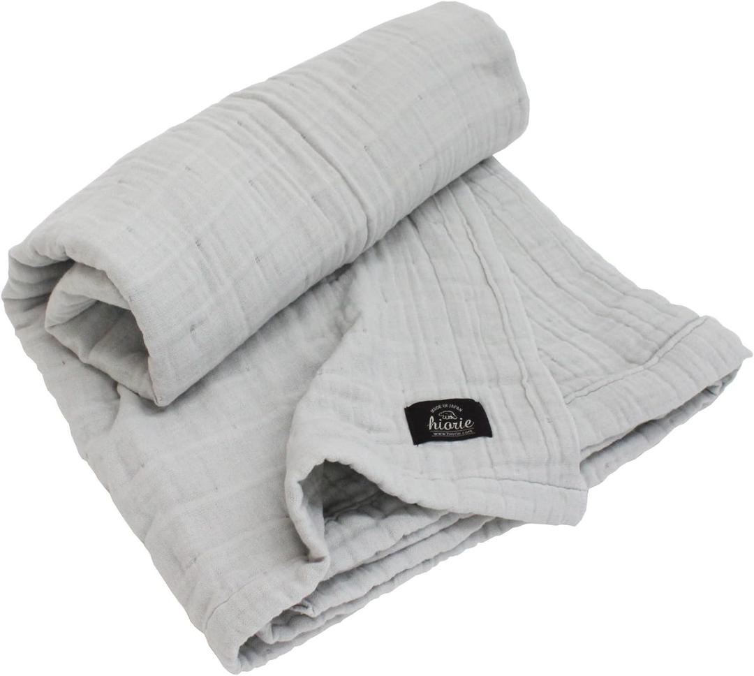 HIORIE Japanese Blanket, 8-Layered Gauze Blanket Large Twin Size for Bed Couch Adults Blanket, 100% Cotton, Lightweight Soft Breathable Blanket All Season, Machine Washable, Gray, 69x79inches (Grey)