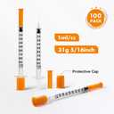 100 Pack 1ml/cc 31G 5/16Inch Syringes, Lab Syringes, Individual Package