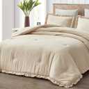 Chezmoi Collection Nora Light Sand Comforter Set Queen Size 3-Piece Lightweight Fluffy Soft Stone-Washed Ruffled Shabby Chic Bedding for All Season