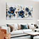 Large Canvas Wall Art for Living Room Blue and White Floral Print Painting wall Decor for Bedroom Office Modern Home Botanical Framed Wall Decorations Artwork Size 24x48 Ready to Hang