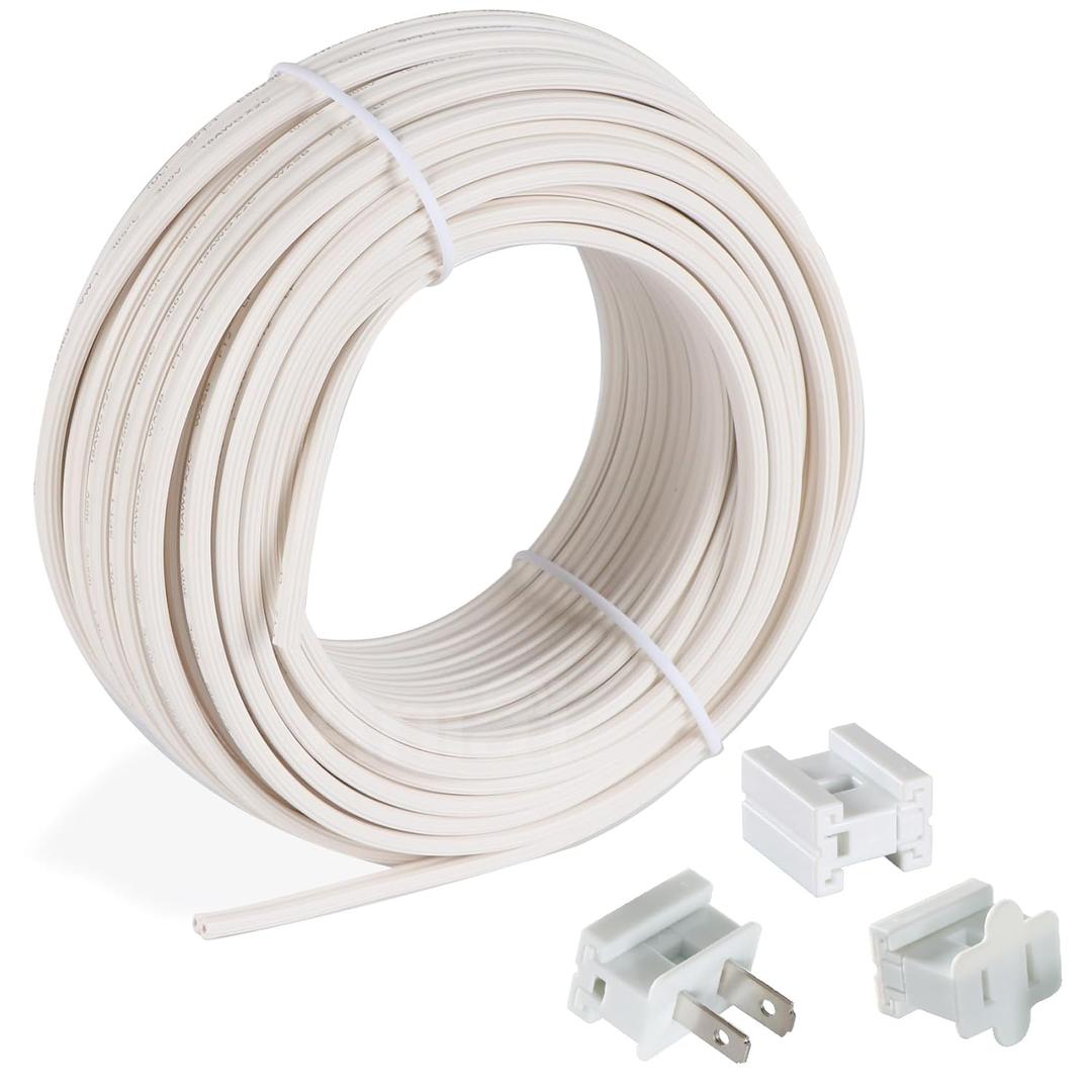 Aniai 18/2 SPT-1 Wire 50FT with 3PCS Vampire Plugs - Low Voltage Landscape Wire Electrical Wire - 18 Gauge Electrical Wire 2 Conductor - White