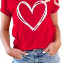 Beopjesk Womens Valentine's Day Graphic Tees Short Sleeve Heart Printed Shirts Blouse Tops (M, Red 1)