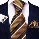 Hi-Tie Silk Ties for Men Plaid Paisley Striped Necktie Pocket Square Cufflinks Set Formal Business (Black)