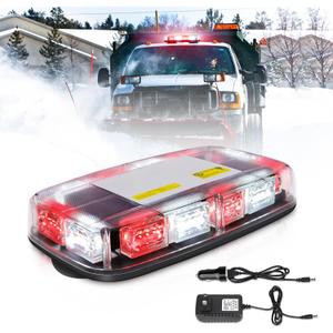 Wireless Strobe Light Battery Rechargeable, High Low Brightness, 17 Flashing Mode, 48pcs Led, Beacon Roof Top Hazard Flash Warning Lights for Vehicles Trucks Snow Plows Postal, White Red, 1PC Pack