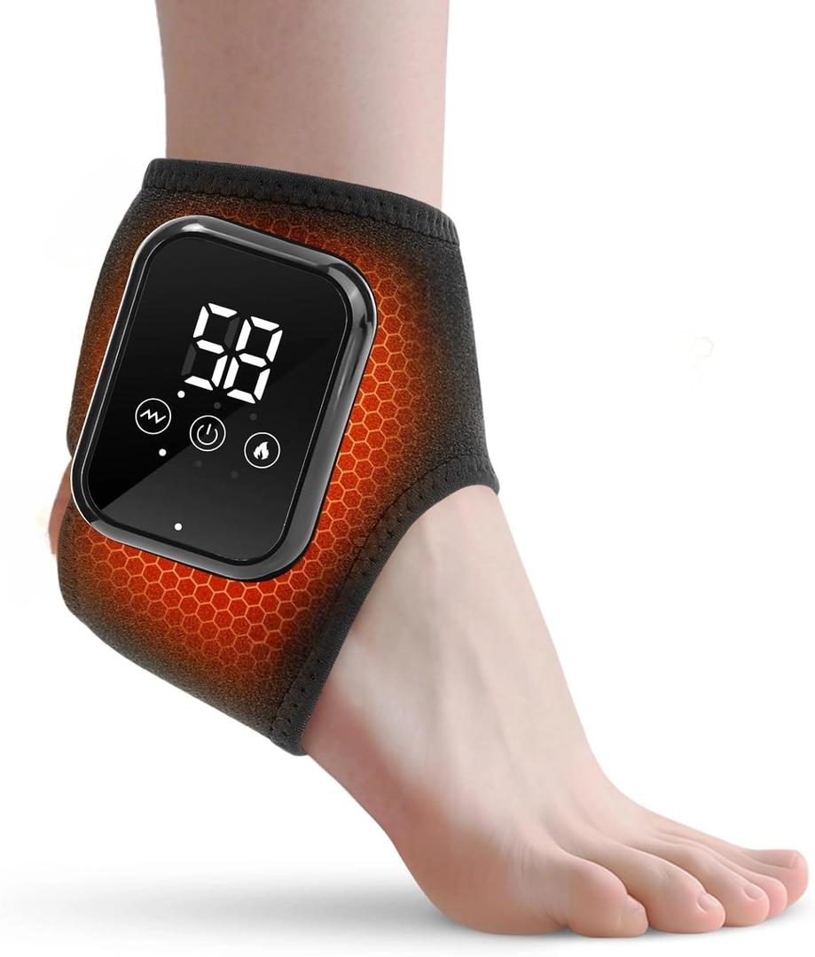 Cordless Ankle Massager with Heat,Electric Heating Pad for Ankle Pain Relief &Circulation,Rechargeable Heated Foot Brace Wrap, 3 Vibration and Heating Modes, Auto Shut Off