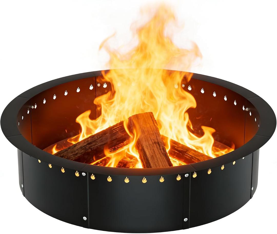 RELIANCER 43.4'' Fire Pit Ring,Outdoor Smokeless Fire Pit Liner,Heavy Duty Steel Wood Burning Firepit Rings Insert kit,DIY Campfire Fireplace Rings Insertion Barrier Lining for Backyard,Garden,Patio