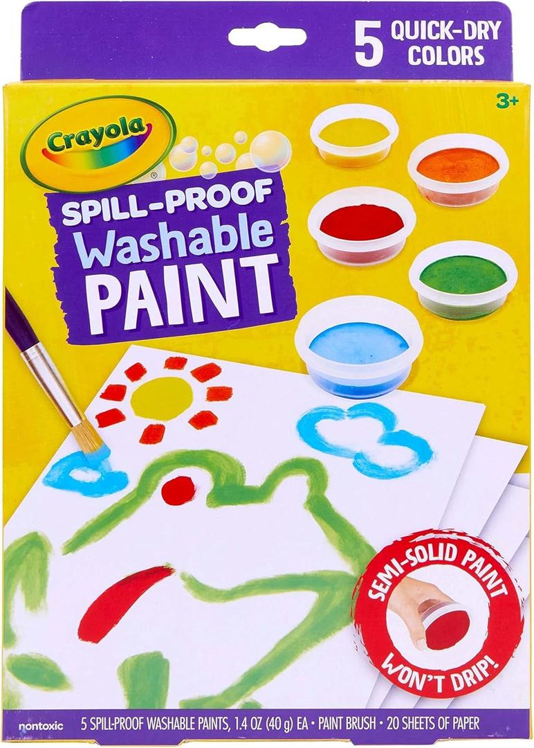Crayola Spill Proof Paint Set - Toddler Stocking Stuffer, Washable Paint for Kids, Includes Paint Brush & Paper, No Drip, Less Mess Arts & Crafts, Ages 3+