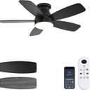 JSAITEE Ceiling Fans with Lights, 42 Inch Low Profile Ceiling Fan with Light and Remote/App Control, Flush Mount, Reversible, 3CCT, Dimmable, Noiseless, Black Ceiling Fan for Indoor/Outdoor Use