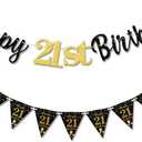 21st Birthday Decorations Banner Women Men Boys Girls, Black Gold Happy 21stBirthday Banners for Boys Girls Men Women (Birthday 21st)