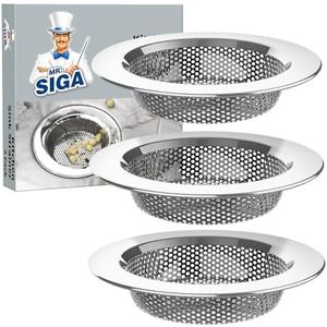 MR.SIGA Kitchen Sink Strainer, Stainless Steel Sink Drain Strainer, Dishwasher Safe, Outer Diameter 4.4 inch/11.2cm, Inner Diameter 3 inch/7.6cm, Pack of 3