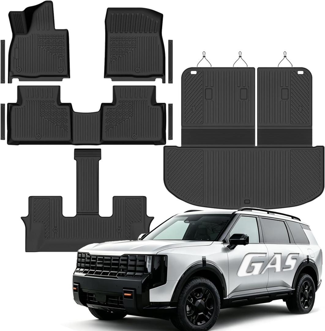 Compatible with Kia Telluride 2027(Only Gas) 7/8 Seats Floor Mats & Cargo Liner,All Weather Protection,Waterproof,Anti-Slip TPE Floor Mats & Trunk Mat Compatible with Kia Telluride 2027 Accessories