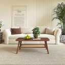 Coffee Table Small Solid Wood Center Table Mid Century Vintage Living Room Coffee Table, Walnut Rattan 39.37 Inch