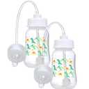 Hands-Free Baby Bottle - Anti-Colic Nursing System 4 oz Baby Bottle with Fast Flow Nipple/Teat 3m+ with Tube Straw Feeding System for Toddler (2 Pack - Dinosaur)