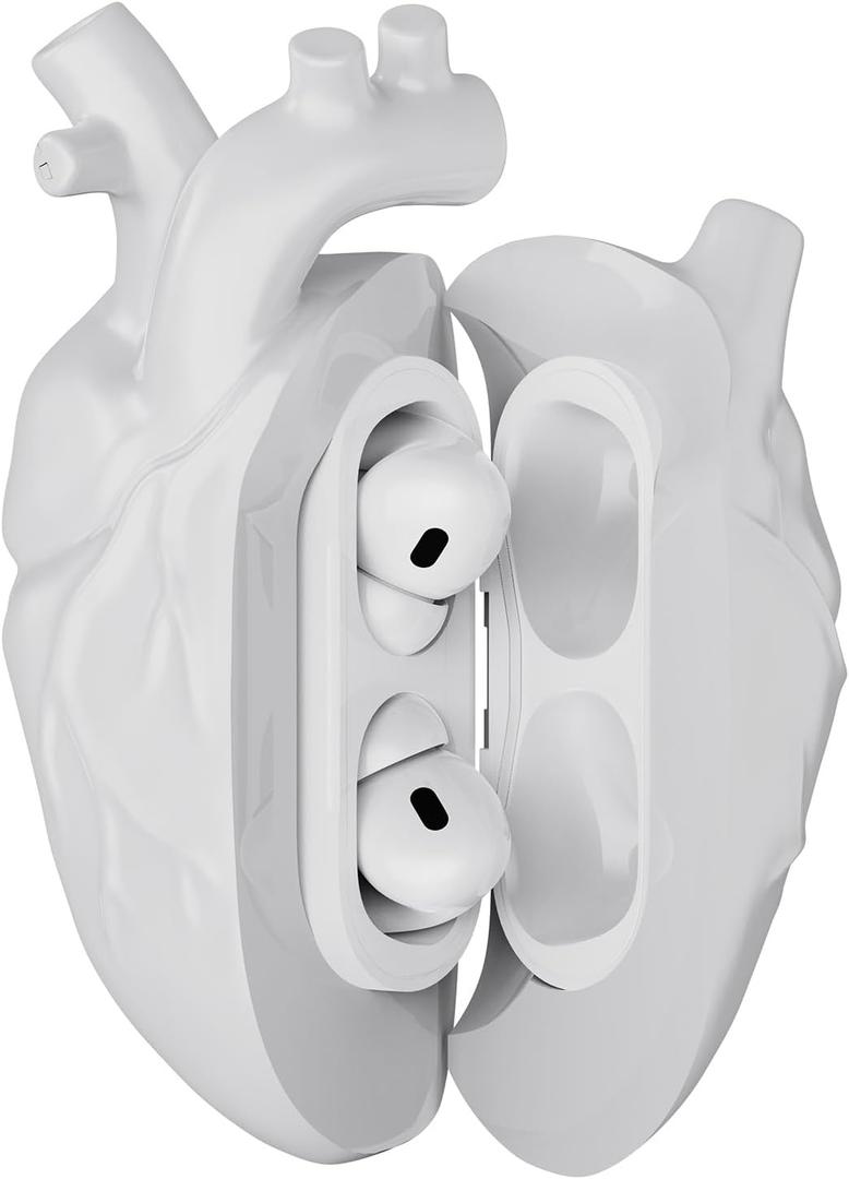 2 x AirPods Pro 2 Case  Heart-Shaped Silicone Protective Cover with Keychain Shockproof Design Compatible with AirPods Pro 2nd Generation (White)