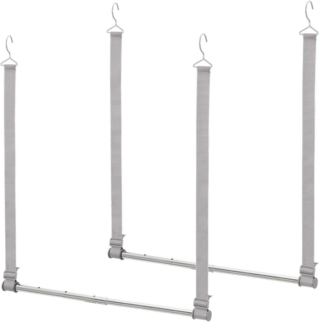 STORAGE MANIAC Hanging Closet Rod, Adjustable Width and Height Closet Hanging Organizer, Space-Saving Clothes Hanging Bar, Closet Extender Hanging Rod Double Closet Hanging Rod, 2 Pack Webbing