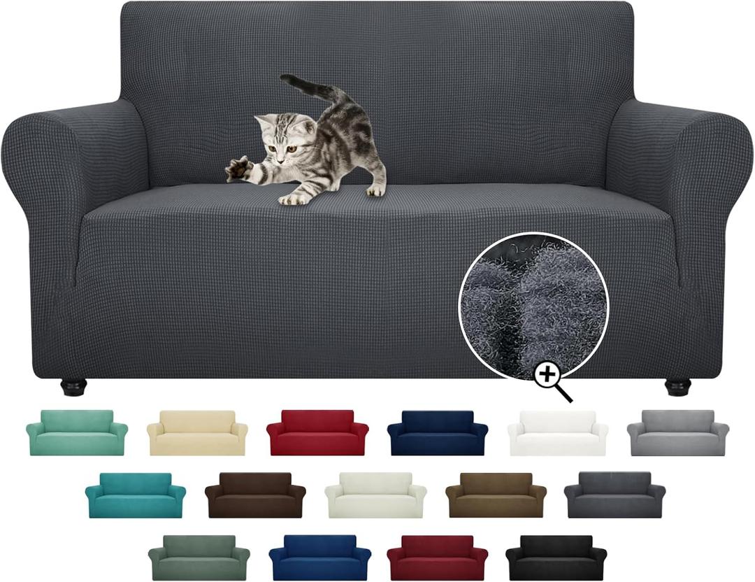ZNSAYOTX Super Stretch Couch Cover Love Seat Sofa Covers for Living Room Dogs Pet Friendly Furniture Protector Spandex Loveseat Slipcovers with Anti Slip Foam Sticks (Dark Grey, Loveseat) (Medium (57"-70"))